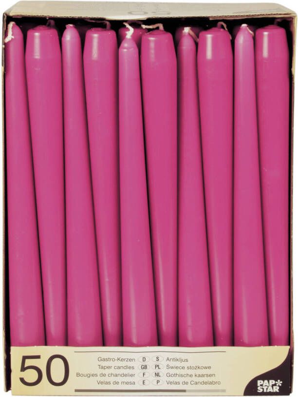 Conpax Candles 50x stuks Voordeelverpakking dinerkaarsen fuchsia roze 25 cm 7 branduren Dinerkaarsen