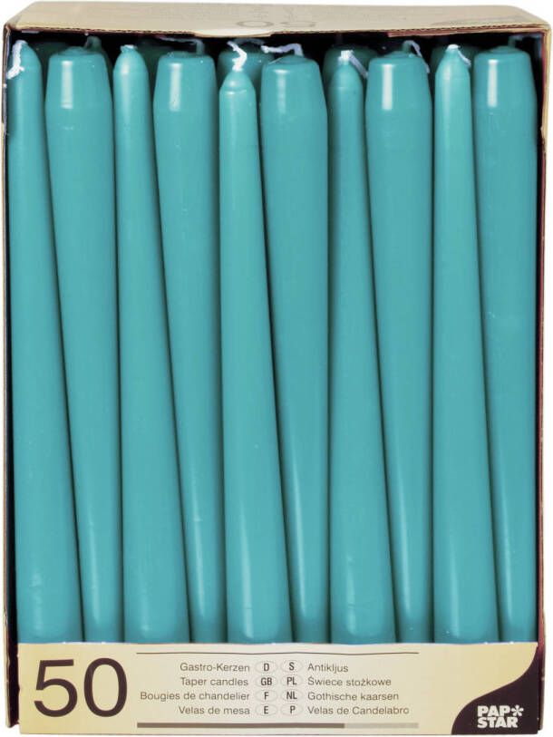 Conpax Candles 50x stuks dinerkaarsen turquoise blauw 25 cm Dinerkaarsen