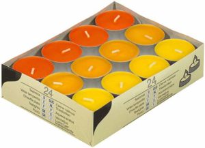 Conpax Candles Theelichten Waxinelichtjes in 3 kleuren geel oranje inhoud: 24 stuks Waxinelichtjes