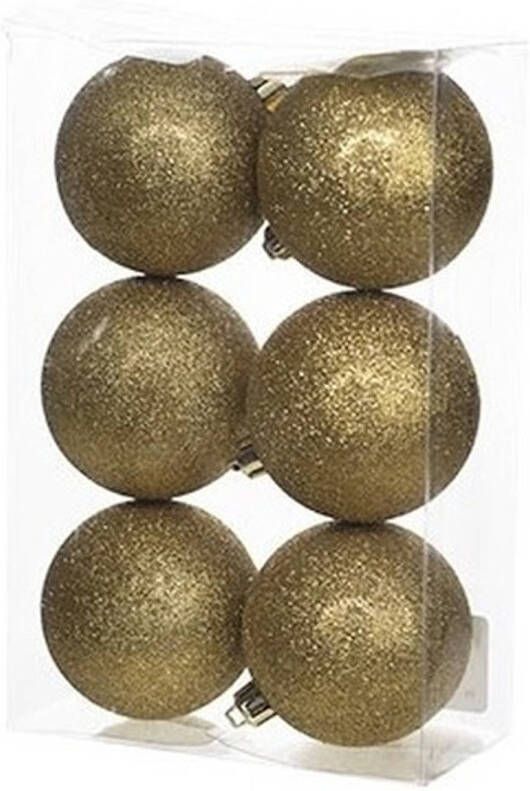 Cosy and Trendy 6x Gouden kunststof kerstballen 8 cm Glitter Onbreekbare plastic kerstballen Kerstboomversiering goud