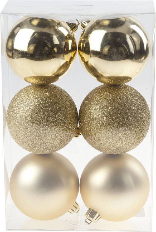 Cosy and Trendy 6x Gouden kunststof kerstballen 8 cm Mat glans glitter Onbreekbare plastic kerstballen Kerstboomversiering goud