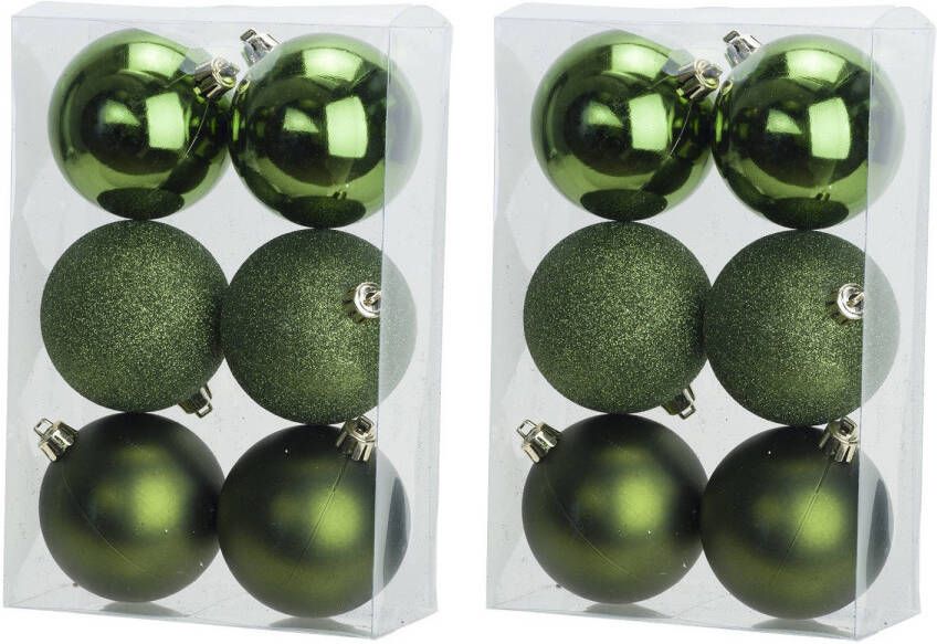 Cosy & Trendy 12x Appelgroene kerstballen 8 cm kunststof mat glans glitter Kerstbal