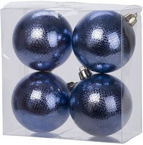 Cosy & Trendy 12x Donkerblauwe Cirkel Motief Kerstballen 8 Cm Kunststof Kerstbal