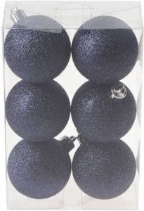 Cosy & Trendy 12x Donkerblauwe Glitter Kerstballen 6 Cm Kunststof Kerstbal