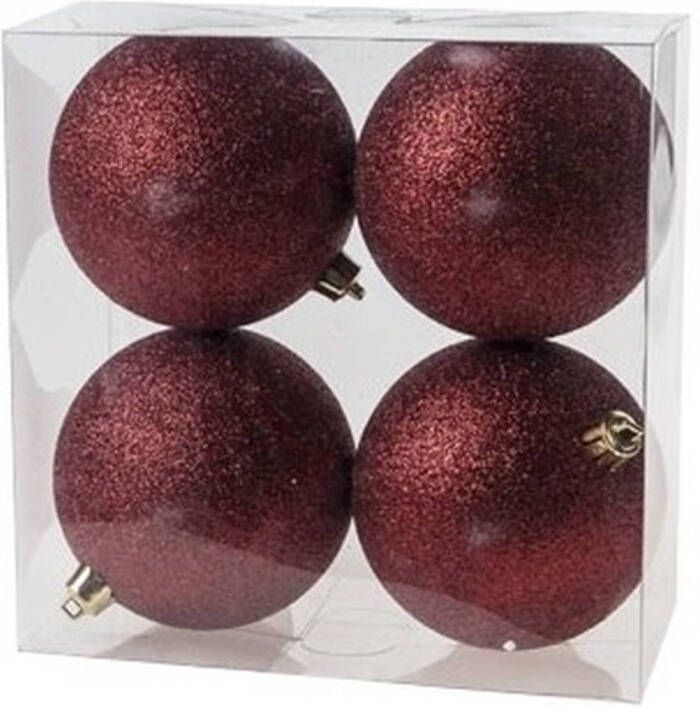 Cosy & Trendy 12x Kunststof kerstballen glitter donkerrood 10 cm kerstboom versiering decoratie Kerstbal