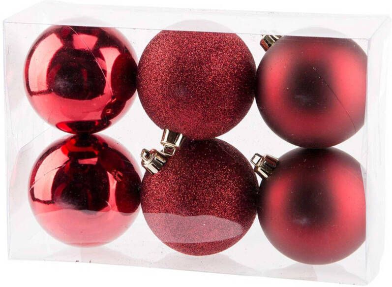 Cosy & Trendy 12x Donkerrode kerstballen 8 cm kunststof mat glans glitter Kerstbal