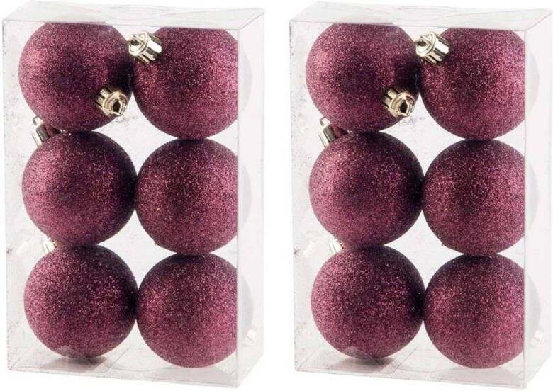 Cosy & Trendy 12x Glitter kerstballen aubergine roze 6 cm kerstboomversiering Kerstbal