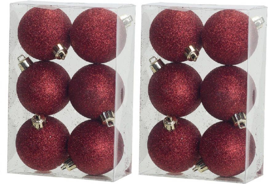 Cosy & Trendy 12x Rode glitter kerstballen 6 cm kunststof kerstversiering Kerstbal