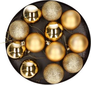 Cosy & Trendy 12x Kunststof kerstballen glanzend mat goud 6 cm kerstboom versiering decoratie Kerstbal