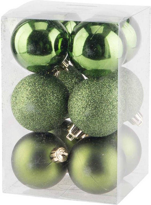 Cosy & Trendy 12x Kunststof kerstballen glanzend mat appelgroen 6 cm kerstboom versiering decoratie Kerstbal
