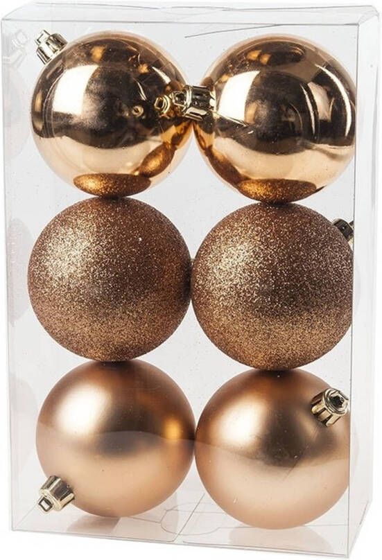 Cosy & Trendy 12x Kunststof kerstballen glanzend mat koperkleurig 8 cm kerstboom versiering decoratie Kerstbal