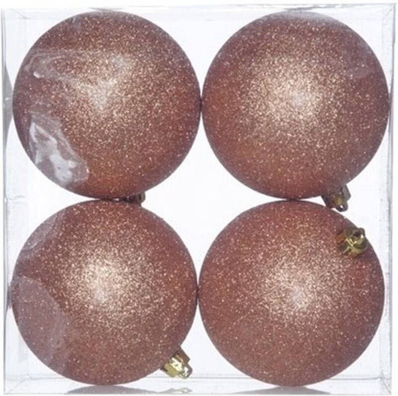Cosy & Trendy 12x Kunststof kerstballen glitter koper 10 cm kerstboom versiering decoratie Kerstbal