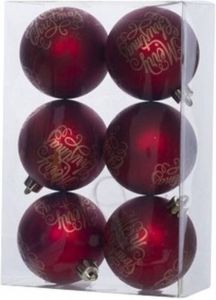 Cosy & Trendy 12x Kunststof kerstballen tekst rood 6 cm kerstboom versiering decoratie Kerstbal