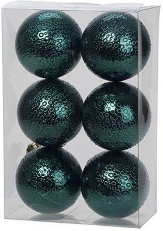 Cosy & Trendy 12x Kunststof kerstballen cirkel motief petrol blauw 6 cm kerstboom versiering decoratie Kerstbal