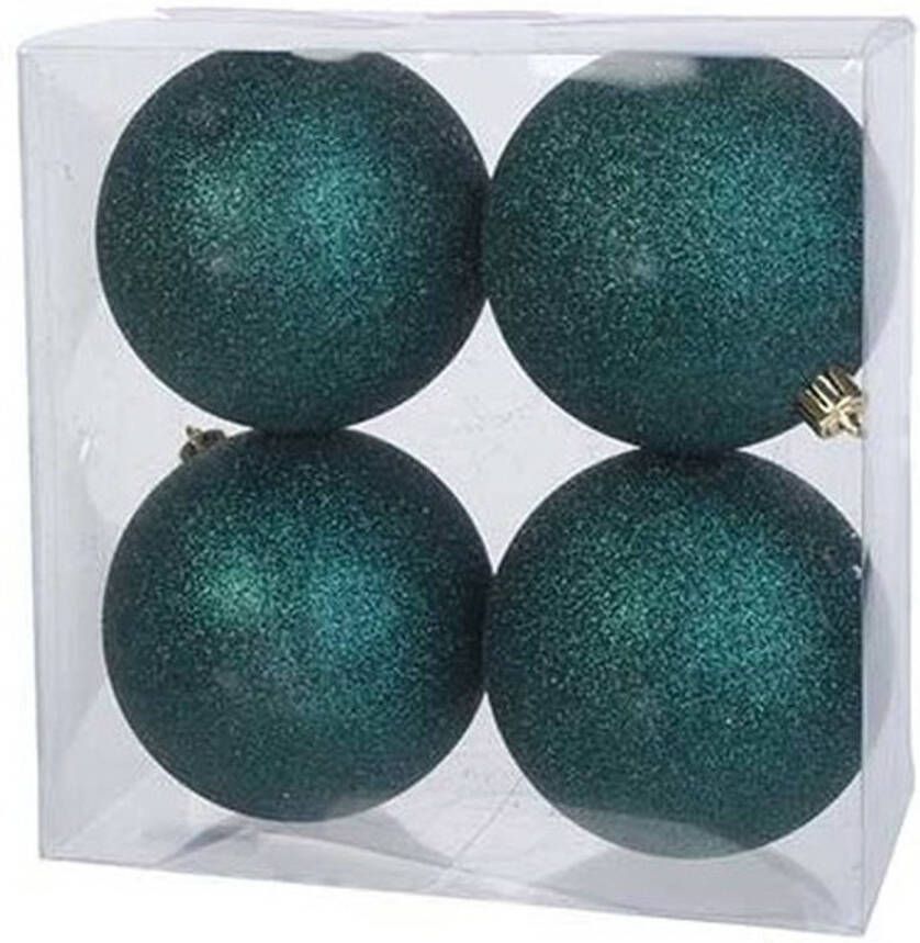 Cosy & Trendy 12x Kunststof kerstballen glitter petrol blauw 10 cm kerstboom versiering decoratie Kerstbal