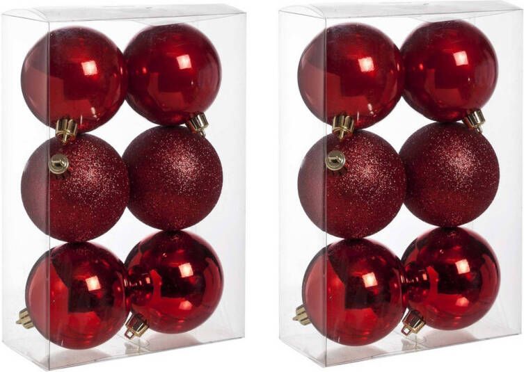 Cosy & Trendy 12x Rode kerstballen 8 cm kunststof mat glans glitter Kerstbal