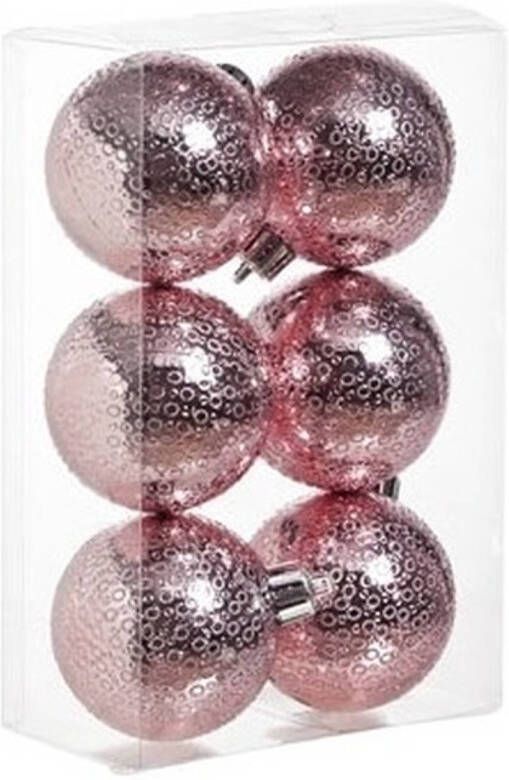 Cosy & Trendy 12x Kunststof kerstballen cirkel motief roze 6 cm kerstboom versiering decoratie Kerstbal