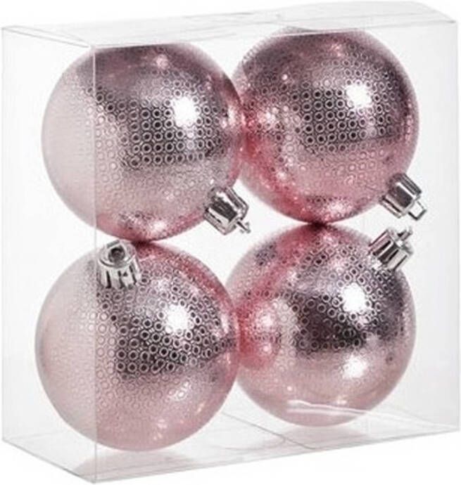 Cosy & Trendy 12x Roze cirkel motief kerstballen 8 cm kunststof Kerstbal