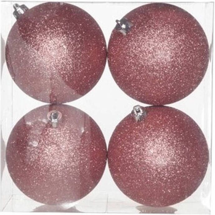 Cosy & Trendy 12x Roze glitter kerstballen 10 cm kunststof Kerstbal