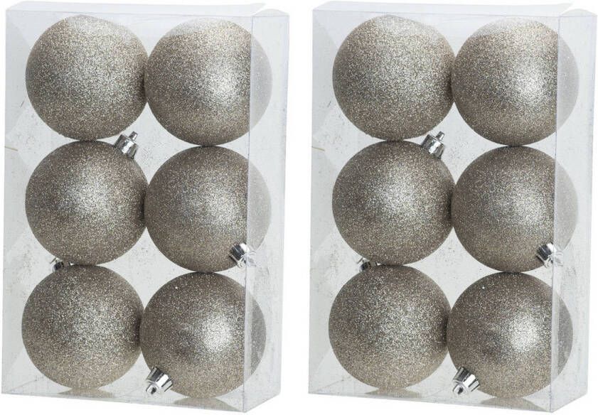 Cosy & Trendy 12x stuks kunststof glitter kerstballen champagne 8 cm Kerstbal