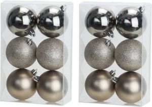 Cosy & Trendy 12x stuks kunststof kerstballen champagne 8 cm mat glans glitter Kerstbal
