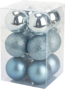 Cosy & Trendy 12x Stuks Kunststof Kerstballen Ijsblauw 6 Cm Mat glans glitter Kerstbal