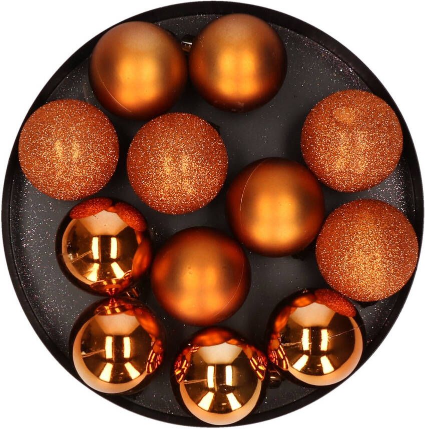 Cosy & Trendy 12x stuks kunststof kerstballen oranje 6 cm mat glans glitter Kerstbal