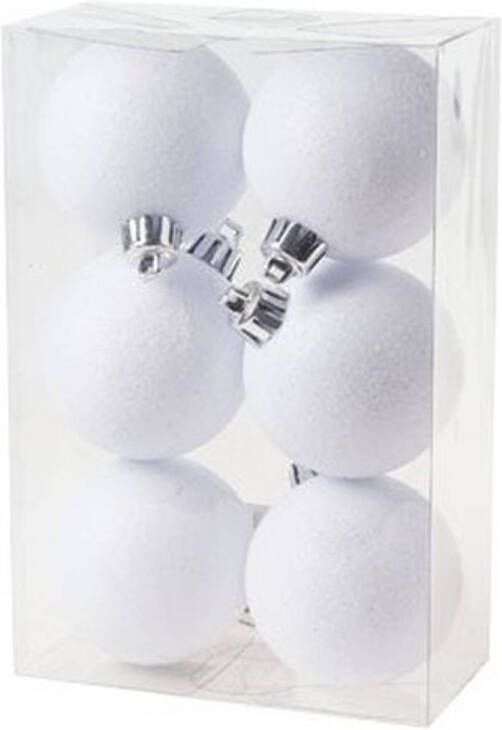 Cosy & Trendy 12x Witte glitter kerstballen 6 cm kunststof Kerstbal