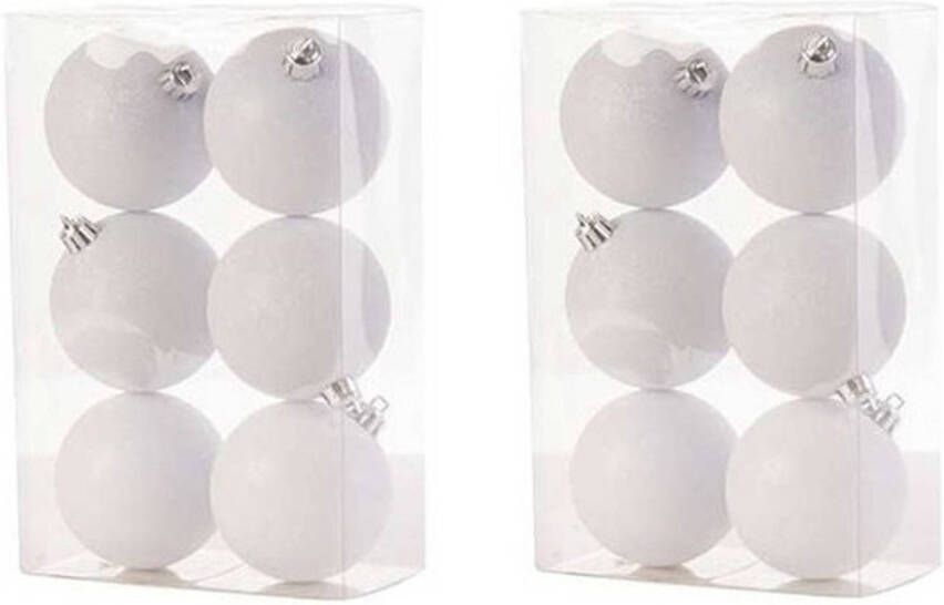 Cosy & Trendy 12x Witte glitter kerstballen 8 cm kunststof Kerstbal
