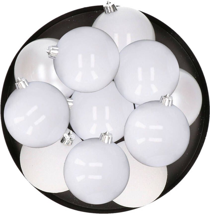 Cosy & Trendy 12x Witte kerstballen 8 cm kunststof mat glans glitter Kerstbal