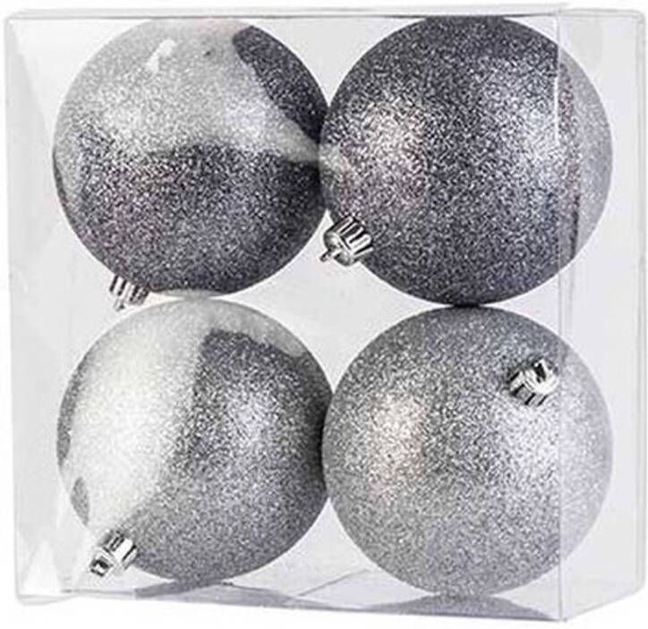 Cosy & Trendy 12x Zilveren glitter kerstballen 10 cm kunststof Kerstbal
