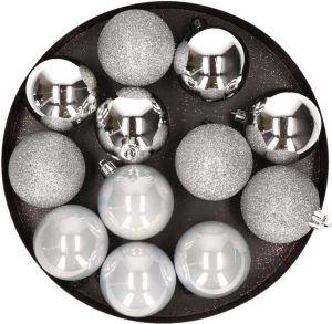 Cosy & Trendy 12x Kunststof kerstballen glanzend mat zilver 6 cm kerstboom versiering decoratie Kerstbal
