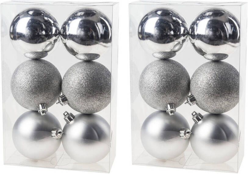 Cosy & Trendy 12x Zilveren kerstballen 8 cm kunststof mat glans glitter Kerstbal