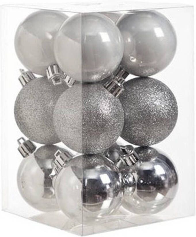 Cosy & Trendy 12x Zilveren kunststof kerstballen 6 cm Mat glans Onbreekbare plastic kerstballen Kerstboomversiering zilver
