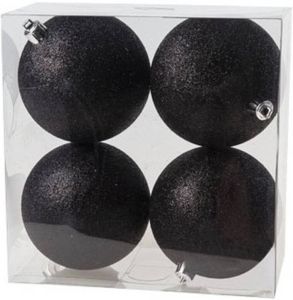Cosy & Trendy 12x Kunststof kerstballen glitter zwart 10 cm kerstboom versiering decoratie Kerstbal