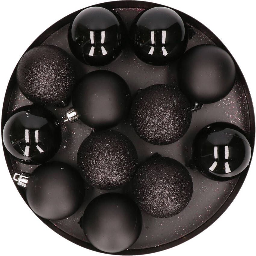 Cosy & Trendy 12x Zwarte kerstballen 6 cm kunststof mat glans Kerstbal
