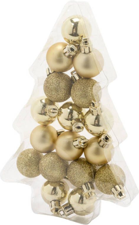 Cosy & Trendy 17x stuks kleine kunststof kerstballen goud 3 cm mat glans glitter Kerstbal