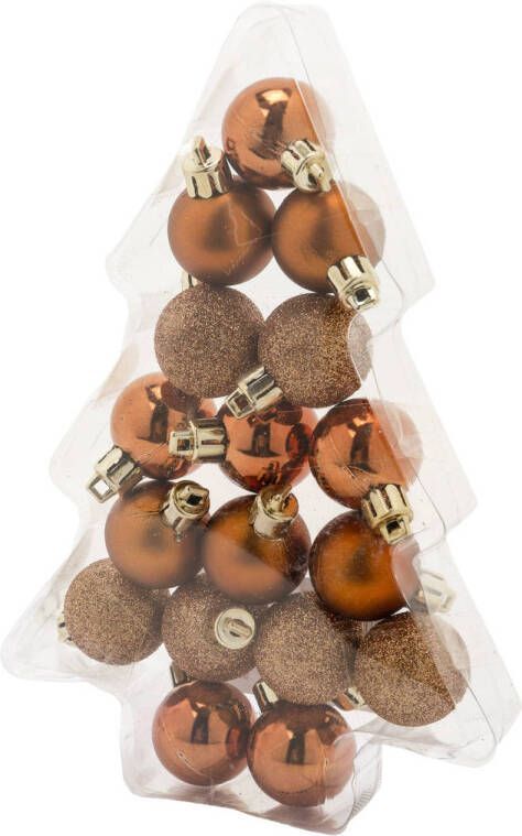 Cosy & Trendy 17x stuks kleine kunststof kerstballen koper 3 cm mat glans glitter Kerstbal