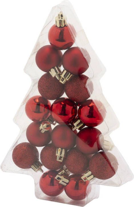 Cosy & Trendy 17x stuks kleine kunststof kerstballen rood 3 cm mat glans glitter Kerstbal