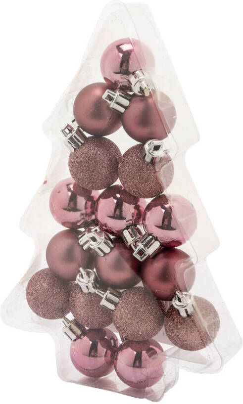 Cosy & Trendy 17x stuks kleine kunststof kerstballen roze 3 cm mat glans glitter Kerstbal