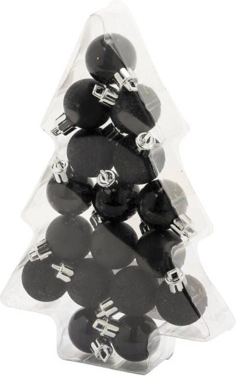 Cosy & Trendy 17x stuks kleine kunststof kerstballen zwart 3 cm mat glans glitter Kerstbal