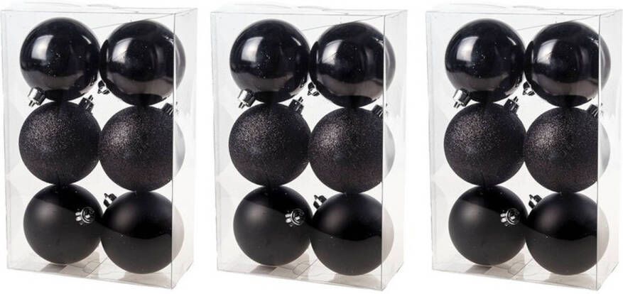 Cosy & Trendy 18x Kunststof kerstballen glanzend mat zwart 8 cm kerstboom versiering decoratie Kerstbal