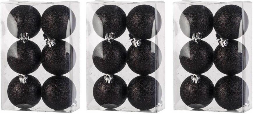 Cosy & Trendy 18x Kunststof kerstballen glitter zwart 6 cm kerstboom versiering decoratie Kerstbal