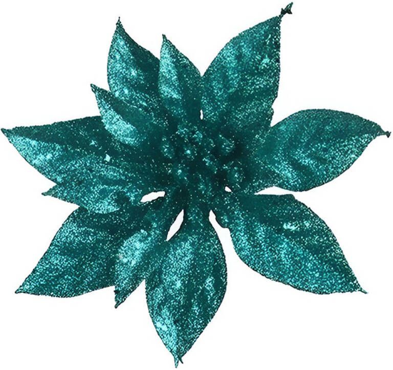 Cosy & Trendy 1x Kerstversieringen glitter kerstster emerald groen op clip 15 cm Kersthangers