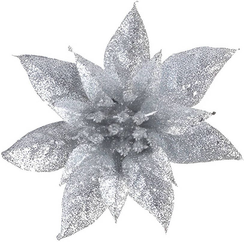 Cosy & Trendy 1x Kerstversieringen glitter kerstster zilver op clip 15 cm Kersthangers