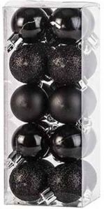 Cosy & Trendy 20x Kunststof kerstballen glanzend mat glitter zwart 3 cm kerstboom versiering decoratie Kerstbal