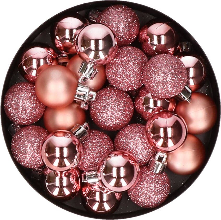 Cosy & Trendy 20x stuks kleine kerstballen 3 cm roze kunststof mat glans glitter Kerstbal