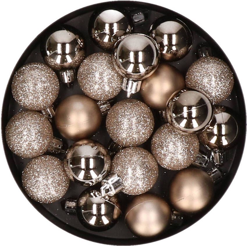 Cosy & Trendy 20x stuks kleine kunststof kerstballen champagne 3 cm mat glans glitter Kerstbal