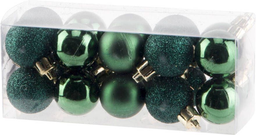 Cosy & Trendy 20x stuks kleine kunststof kerstballen donkergroen 3 cm mat glans glitter Kerstbal