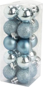 Cosy & Trendy 20x stuks kleine kunststof kerstballen ijsblauw 3 cm mat glans glitter Kerstbal